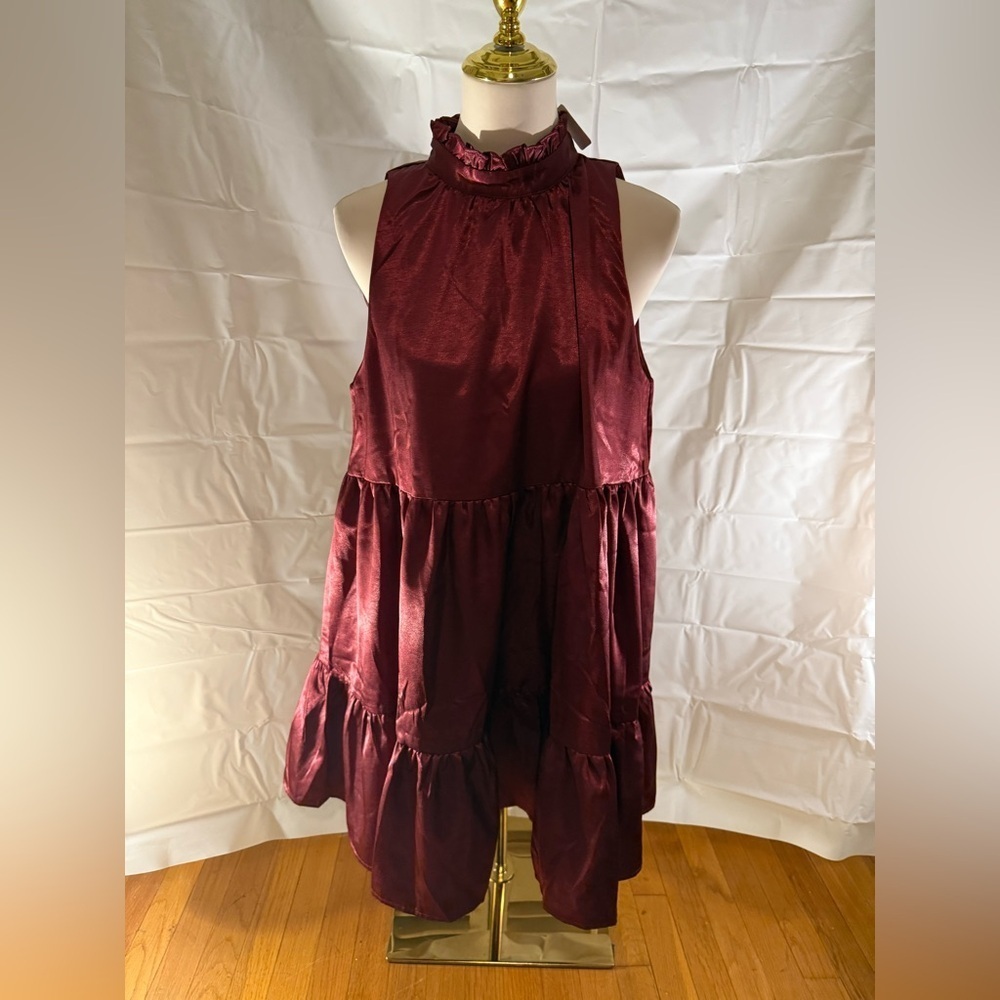 TCEC Red Ruffled Tiered Sundress with Halter Neckline
